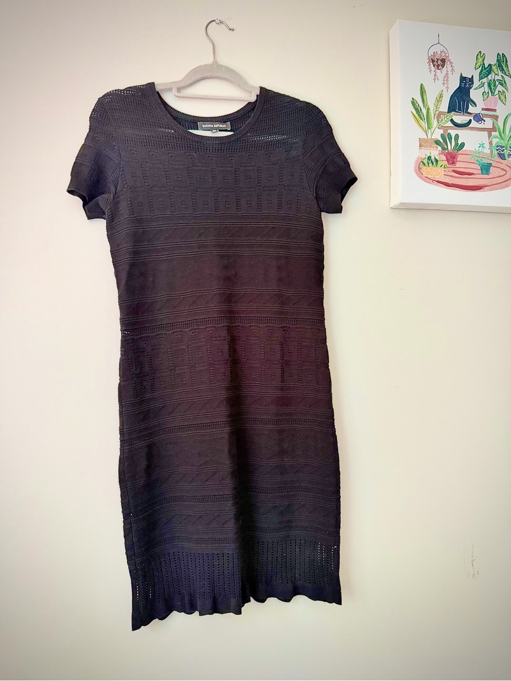 Banana Republic Black Knit Short-Sleeve Dress